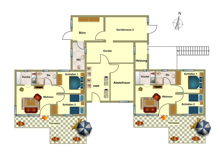 Kleine Bungalows mit Hausmeisterräumen